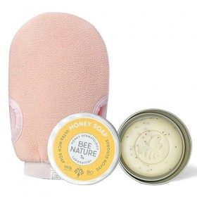 Bee Nature - Exfoliant Visage et Corps - Savon Bio avec Porte-Savon + Exfoliant Gant Rose - Poils Incarnés - YUKA 100/100 - 1