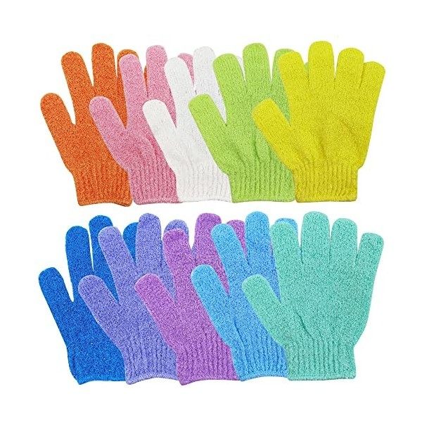 Gants Exfoliants,10 Pièce Gants de Bain Exfoliants Gants de Gommage de Bain,Pour Hommes, Femmes, Enfants Pour Exfoliation/Dou