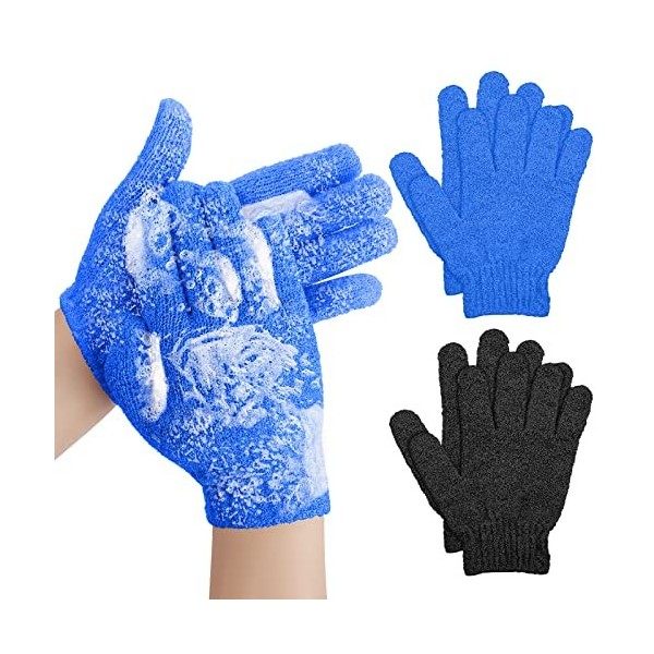 WLLHYF 2 paires de gants exfoliants double face pour éliminer les peaux mortes, les callosités et lacné. Gant de toilette ex