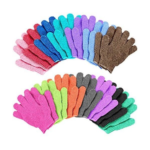 Duufin 14 Paires Gants Exfoliants pour le Corps 7 Couleurs Gants de Bain Exfoliants pour Adulte et Adolescent