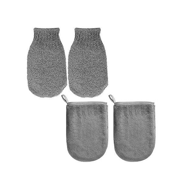 Lot de 2 gants exfoliants, 2 gants de nettoyage du visage, nettoyage du corps et du visage, exfoliant, peau morte, gants exfo