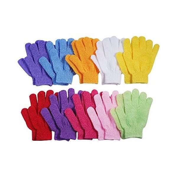 Lot de 10 paires de gants de bain exfoliants, fabriqués en 100 % nylon, 10 couleurs, gants exfoliants double face pour beauté