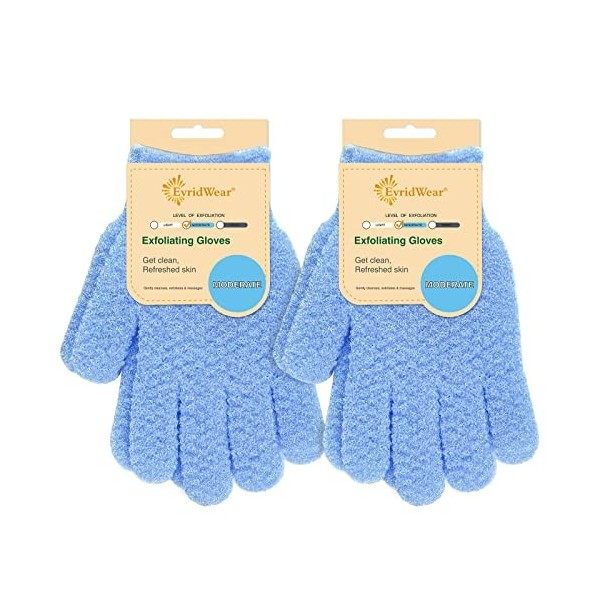 Evridwear Gants de bain exfoliants à double texture pour douche, spa, massage et gommage du corps, élimination des cellules m