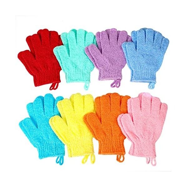 Lot de 16 gants de bain exfoliants avec boucle de suspension pour beauté, spa, massage, douche, 8 couleurs