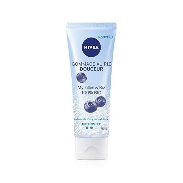 NIVEA Gommage au Riz Douceur 1 x 75 ml , Exfoliant d’origine naturelle enrichi en Graines de Riz Japonica & Myrtilles BIO, S ...