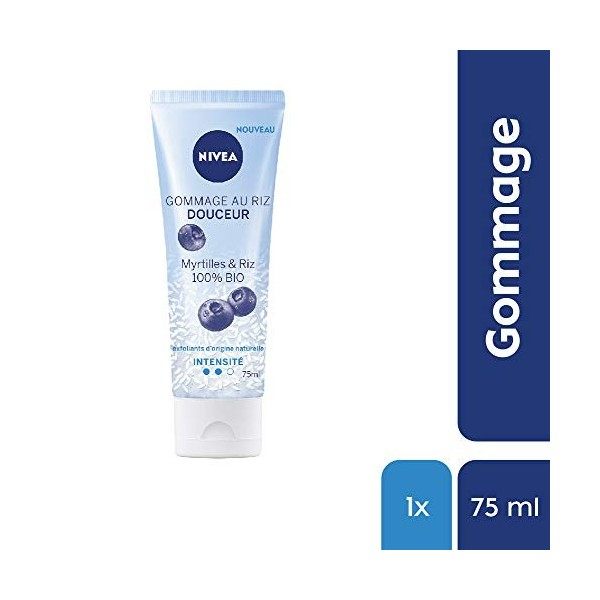 NIVEA Gommage au Riz Douceur 1 x 75 ml , Exfoliant d’origine naturelle enrichi en Graines de Riz Japonica & Myrtilles BIO, S ...