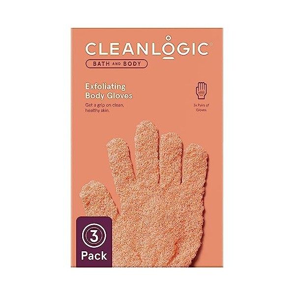 Cleanlogic Bath & Body Exfoliating Stretch Body Gloves, Assorted Colors, Removes Dry & Damaged Skin, Vegan-Friendly - Pack of