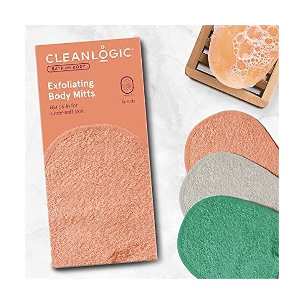 Cleanlogic Bath & Body Exfoliating Body Mitts, Assorted Colors, Removes Dry & Dead Skin Cells, Includes An Elastic Wristband 