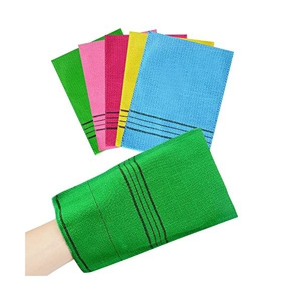 Lot de 6 gants de toilette exfoliants coréens colorés pour enlever le corps à sec, grande taille 5 couleurs 