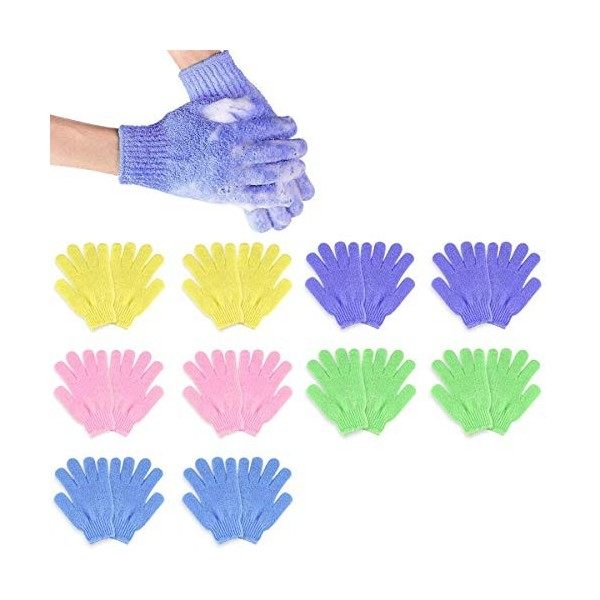 Oruuum Lot de 20 gants exfoliants colorés, exfoliants pour le corps, accessoires de douche, éliminateurs de peaux mortes