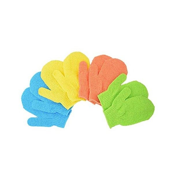 Lot de 8 gants exfoliants pour homme et femme - 4 paires de gants de douche pour homme et femme - Gants de douche pour le cor