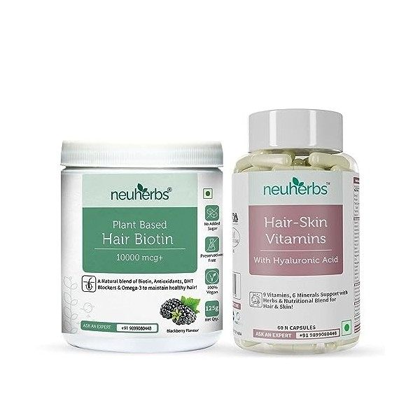 Green Velly Indian Neuherbs Plant based Hair Biotin 10000 mcg Sesbania -125 g + Hair Skin Vitamins Supplement, Biotin helps f