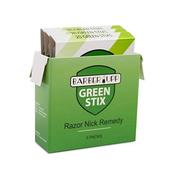 BARBERUPP Hémostatique bâton rasage Accessoires Vert Stix, 3 Pack arrêt des saignements de rasoir Nicks pour hommes et femm