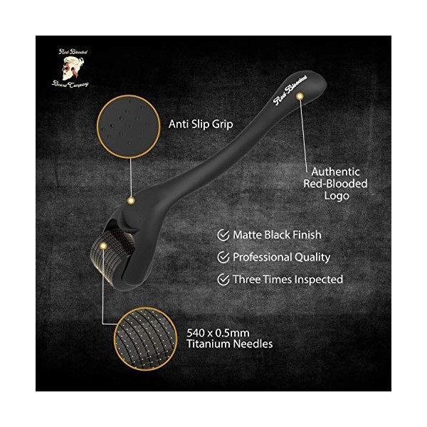 Rouleau pour la pousse de la barbe Red-Blooded | 540 aiguilles en titane de 0,5 Mm | Rouleau Derma pour hommes | Rouleau barb