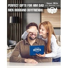 Kit Barbe Pour Papa Mari Petit Ami, Kit de Soin Barbe avec Huile, Brosse, Peigne,Baume, Shampoing ,Ciseaux, Coffret Cadeaux p