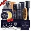 Kit Barbe Homme, Cadeaux Homme Lionmane Kit Soins Barbe pour Hommes avec Huile a Barbes, Baume, Shampoing, Peigne Rasoir pour