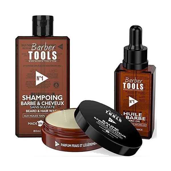 Kit cosmétique pour barbe - Huile à barbe 30ml + Baume à barbe - 30ml + Shampoing pour barbe 80ml | Pour lentretien et le so