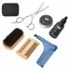 Set de soin de barbe pour homme 7 pièces, huile de barbe + baume + ciseaux de barbe + brosse à barbe + peigne à barbe + trous