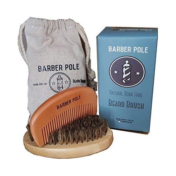 Coffret soin barbe brosse - barbe sanglier et peigne de barbe en bois, Inclus une pochette de rangement en coton et boite cad