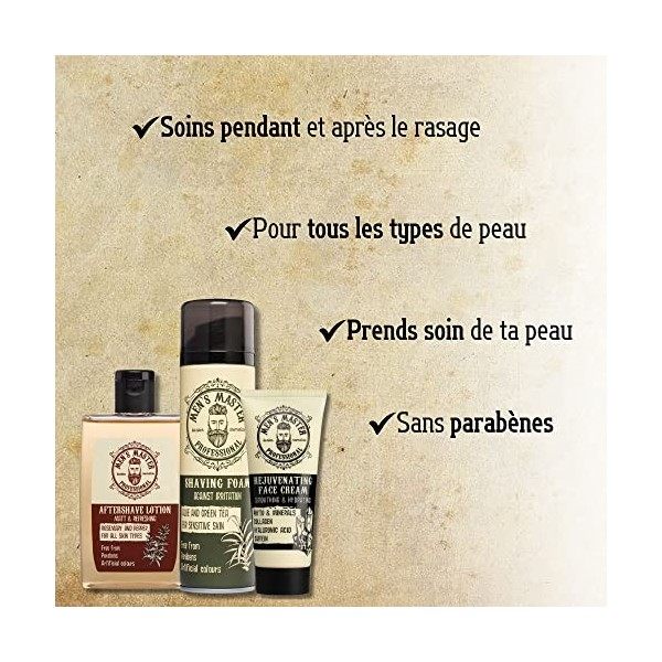 Mens Master Ensemble-Cadeau de Rasage 3 Pièces pour Homme | Mousse a Raser Hydratante | Lotion Après Rasage | Apaisant et Cr