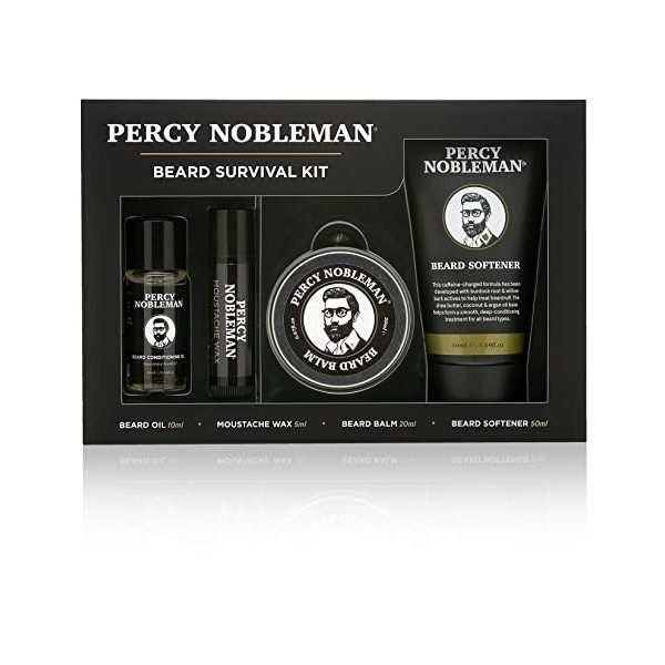 Kit de survie pour la barbe Percy Nobleman, un coffret cadeau kit de toilettage de la barbe contenant une huile à barbe parfu