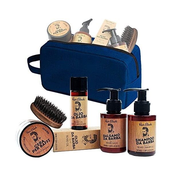 Renée Blanche Man Beard Kit - Set composé de shampooing, revitalisant, huile, cire et brosse à barbe avec poils de sanglier r