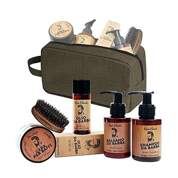 Renée Blanche Man Beard Kit - Set composé de shampooing, revitalisant, huile, cire et brosse à barbe avec poils de sanglier r