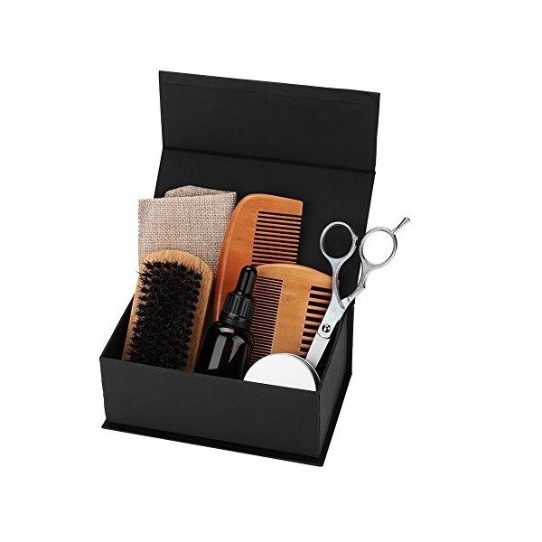 Kit de soins de barbe 8 en 1 pour barbe, baume à barbe, peigne à barbe, brosse à barbe, ciseaux à barbe, sac de rangement, ki