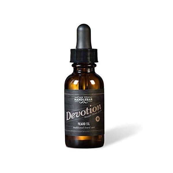 Can You Handlebar Devotion - Arôme Patchouli & Floral - Huile à barbe pour homme | 1 Oz. Bouteille en verre ambre avec compte