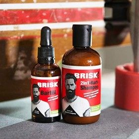 BRISK Coffret cadeau pour barbe édition limitée - Contenu : 1 huile à barbe 30 ml + 1 shampoing à barbe 150 ml + 1 peigne à
