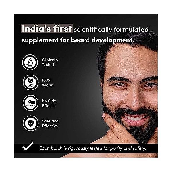 NACHT Beard Gummies and BeardGro+ Advanced Beard Tonic 30 ml pour homme | Stimule les follicules de la barbe, nourrit la barb