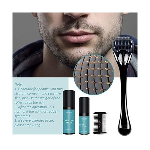 aoren Kit de Croissance de Barbe pour Homme | Soin de Barbe Hydratant,Spray à Barbe, Essence, Rouleau, Peigne, Ensemble de Co