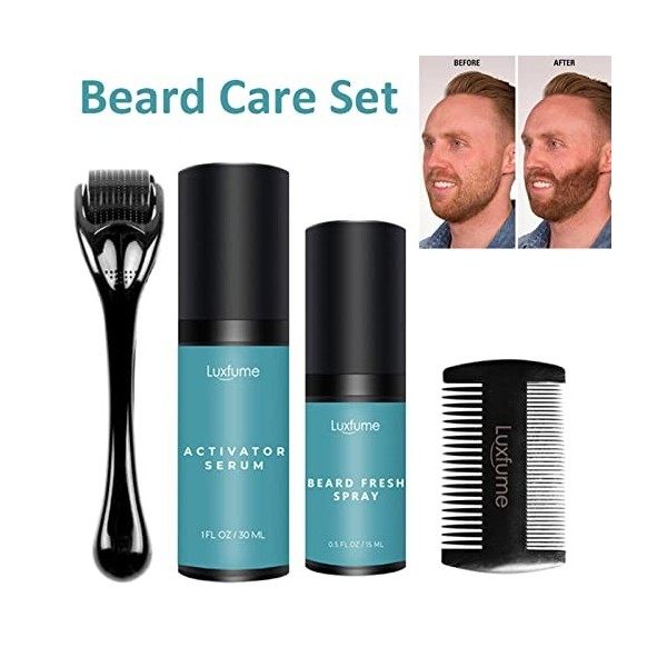 nain Kit de Croissance de Barbe pour Homme, Soin de Barbe Hydratant, Le Peigne et Le Rouleau à Barbe adoucissent et renforcen