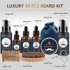 NOVTWENTY Kit de soin de barbe pour homme 10 pièces avec lavage à barbe, huile à barbe, après-shampoing, brosse, peigne, cise