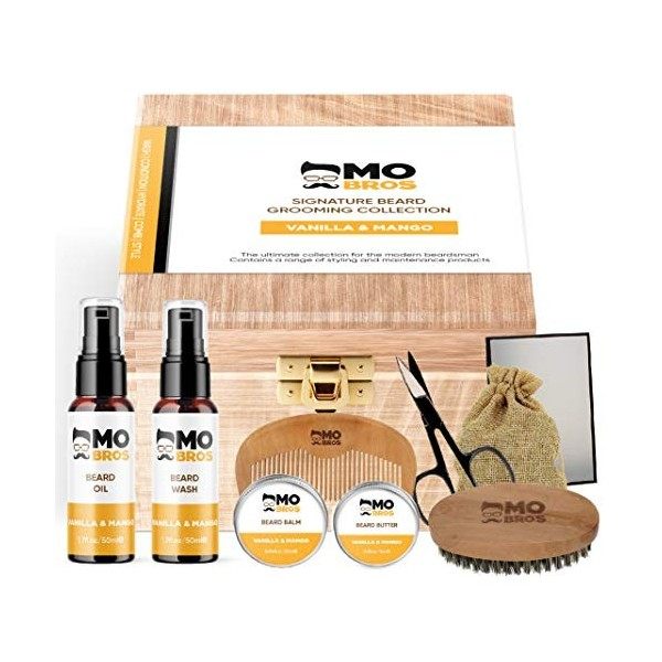 Mo Bros Kit de Soin Barbe Signature Cadeau Personalisé Homme | Huile Barbe | Savon à Barbe | Cire à Moustache | Baume à Barb