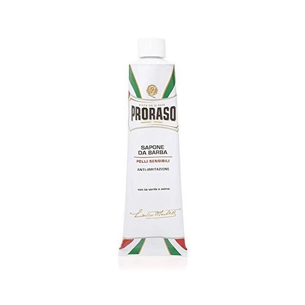 Proraso Crème à raser en tube, 150 ml, Crème de rasage pour peaux sensibles, Formule aux extraits davoine et de thé vert, Fa