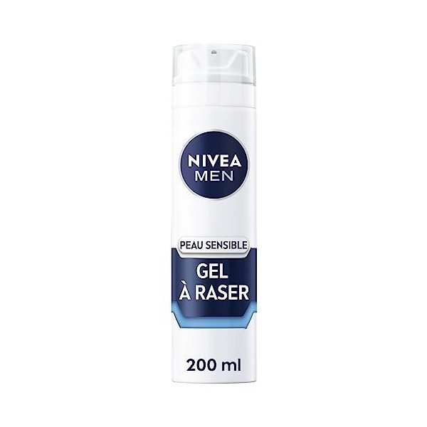 NIVEA MEN Peau Sensible Gel à Raser 1 x 200 ml , crème de rasage enrichie en camomille et en hamamélis, soin rasage 0% alcoo