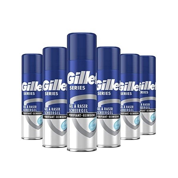Gillette Series Gel à Raser Purifiant au Charbon, 6 x 200ml Pour Hommes, Gel Rasage, Qui Procure Une Protection Complète Cont