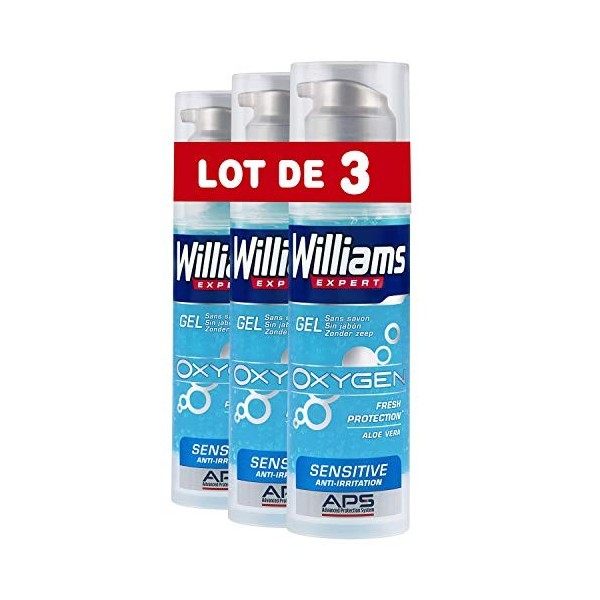 Williams Gel à Raser Oxygen Peau Sensible, Formule Protectrice non Moussante Pour un Rasage Précis, Anti-Irritation Lot de 3