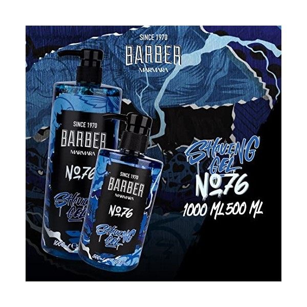 BARBER MARMARA Gel à raser pour homme No.76 - Gel à raser transparent - 1000 ml - Shaving Gel Men - Rasage précis des contour