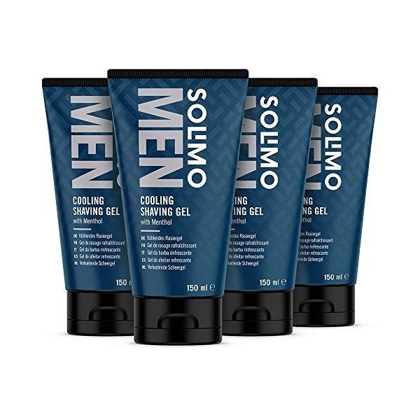 Marque Amazon - Solimo Men Gel de rasage rafraîchissant, 4 x 150ml