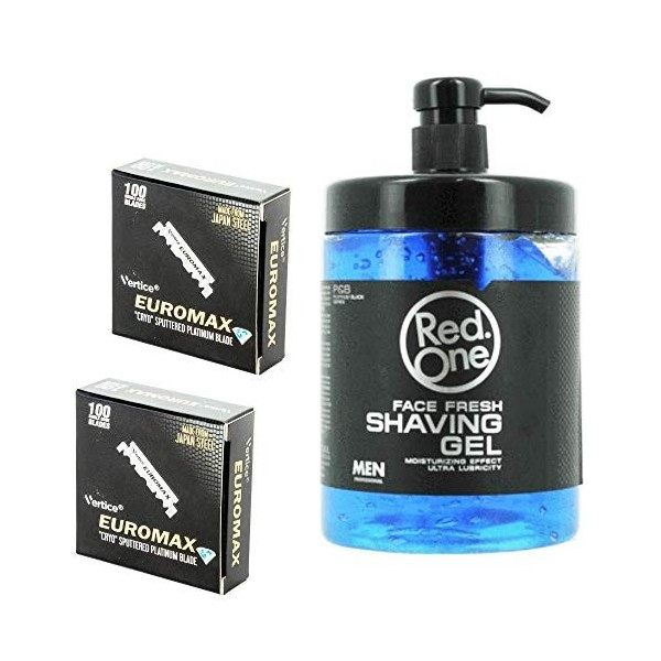 Red One gel de rasage pour barbe 1000 ml & 200 demi-lames à raser Euromax