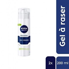 NIVEA MEN Peau Sensible Gel à Raser 2 x 200 ml , crème de rasage enrichie en camomille et en hamamélis, soin rasage 0% alcoo