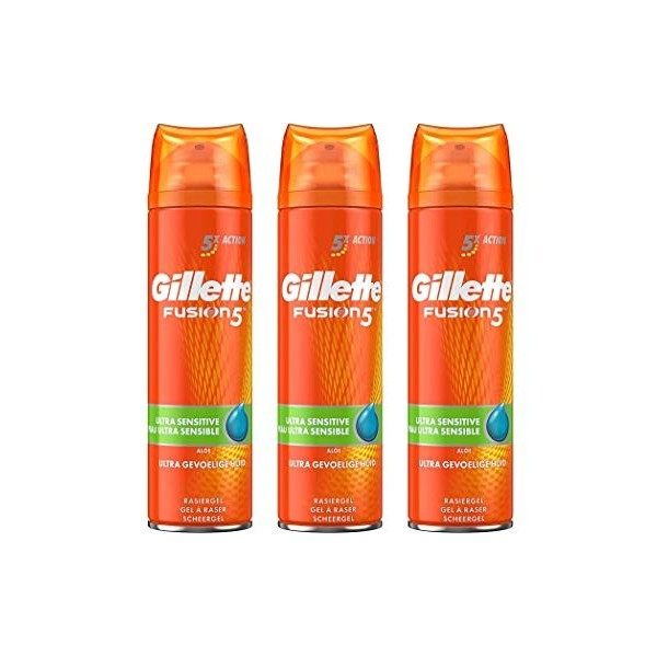 Gillette Fusion 5 Ultra Gel à Raser Homme, Peaux Sensibles, Rasage Impeccable et Confortable, 200 ml