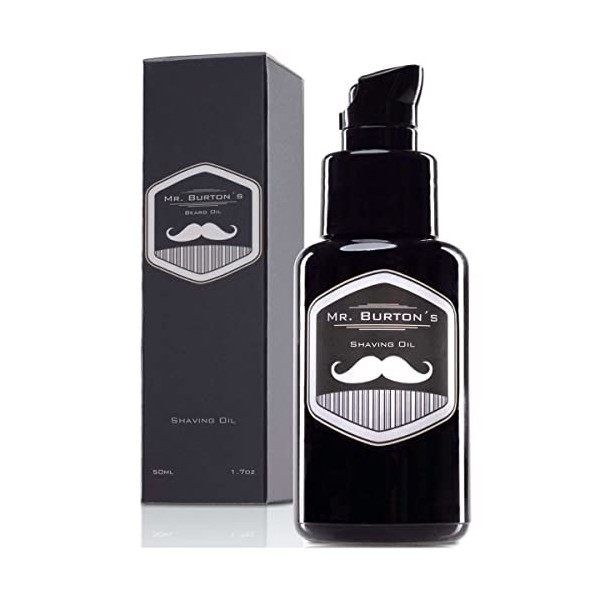 Mr. Burton ́s Shaving Oil - Huile de rasage pour un rasage traditionnel - Prévient les irritations de la peau - Nourrit avec 