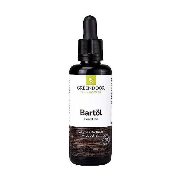 100% BIO - Greendoor - Huile de soin spéciale BARBE - garanti sans conservateurs - flacon en verre noir de 50 ml avec pipette