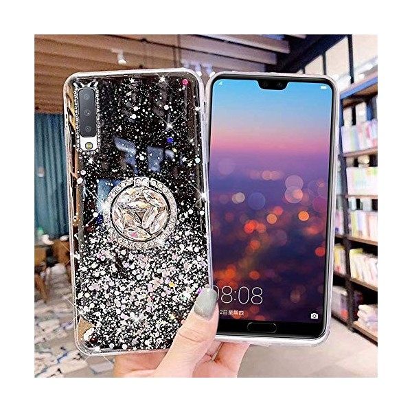 Samsung Galaxy A7 2018 Coque Transparent Glitter avec Support Bague,étoilé Bling Paillettes Motif Silicone Gel TPU Housse de 