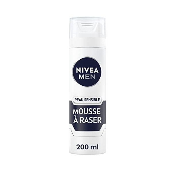NIVEA MEN Peau Sensible Mousse à Raser 200 ml , crème de rasage enrichie en camomille et en hamamélis, soin rasage 0% alcool