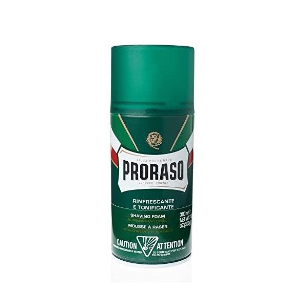 Proraso Mousse à raser, 300ml, Mousse à raser pour hommes rafraîchissante et tonifiante à lhuile deucalyptus et au menthol,