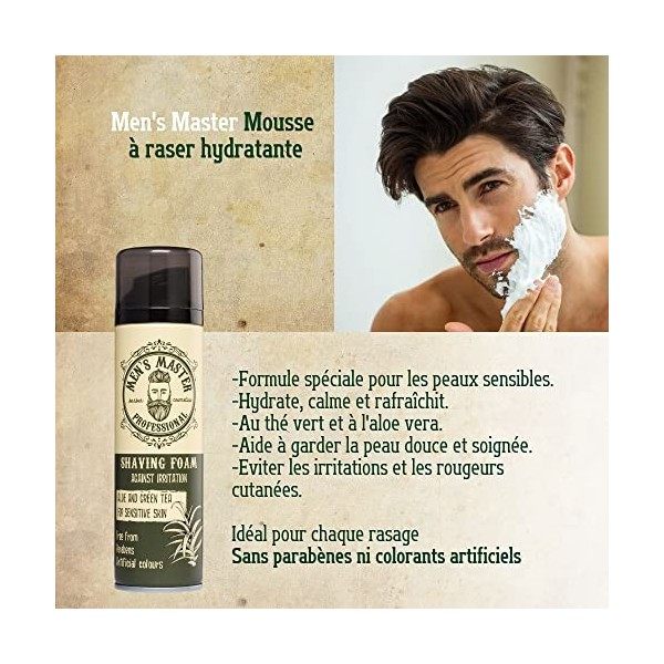 Mens Master Mousse à Raser Hydratante pour les Hommes | Sans Paraben ni Colorant Artificiel | Soins du Visage pour Hommes | 